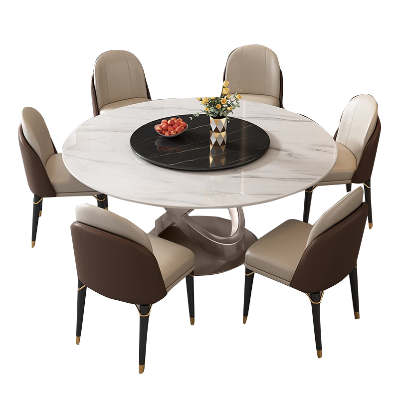 慕跃 餐桌 轻奢意式岩板圆餐桌带转盘轻奢现代简约圆形饭桌亮光小户型餐桌椅组合 进口岩板圆餐桌【1.2米无转盘】