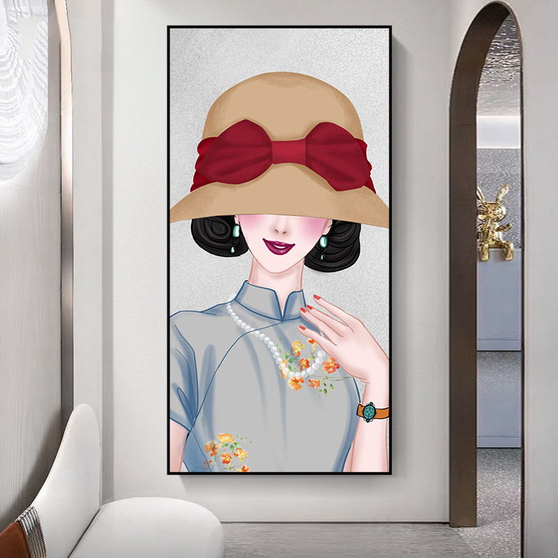 皓涛 民国美女旗袍装饰画客厅沙发玄关挂画老上海壁画中式服装店背景