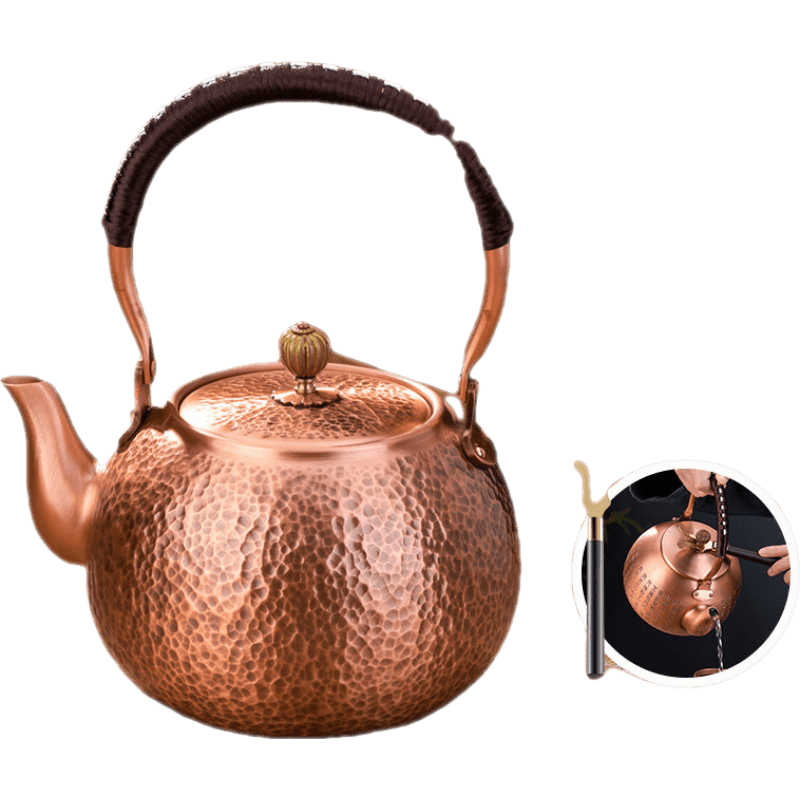 天喜（TIANXI）銅壺煮茶燒水壺手工純紫銅水壺電陶爐側(cè)把壺公道杯養(yǎng)生茶具銅茶壺 紫銅壺錘紋款-1600ml+壺叉