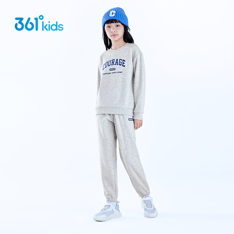 361°童装男女童加厚加绒保暖针织卫衣卫裤冬季新年款通码运动儿童套装 原色花灰/原色花灰 101 cm