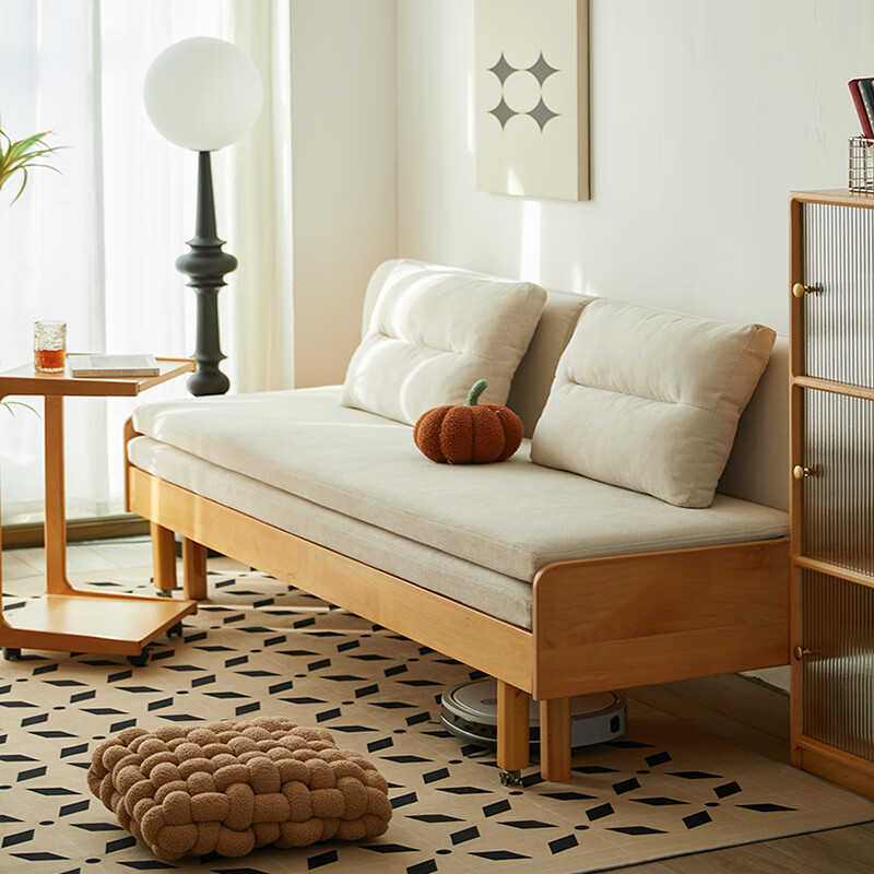 美型美酷伸缩床小户型客厅实木折叠沙发床两用双人单人坐卧两用床铁推拉床 65cm宽/床垫【椰棕+海绵】 1
