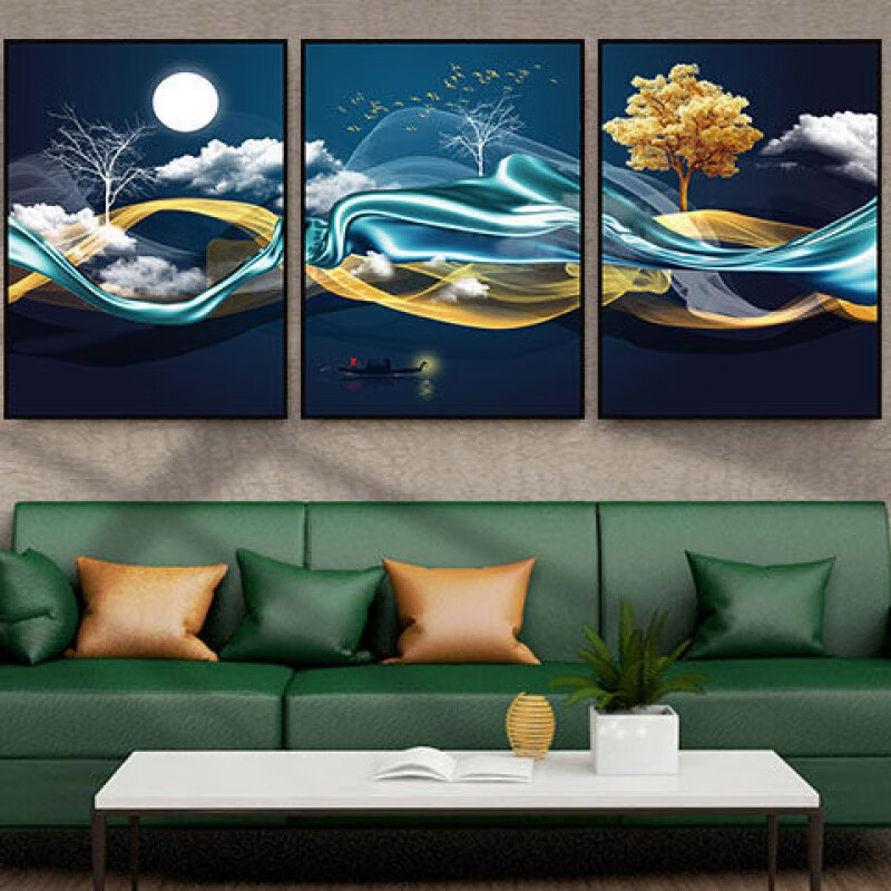 【精选直发】自粘现代简约客厅三联画沙发背景墙壁画欧式餐厅卧室走廊