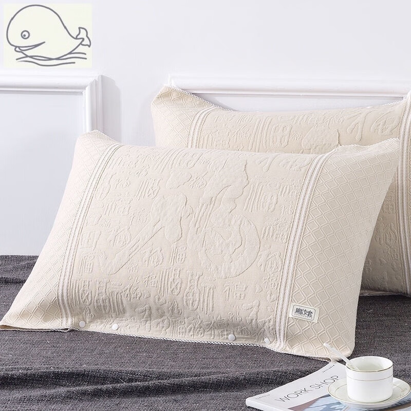 枕巾男生大气款夏季枕巾不脱落暗扣卡扣魔术 福寿卡其色卡扣枕巾一对