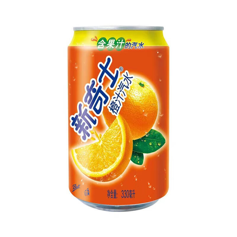 隽颜堂屈臣氏新奇士橙汁汽水330ml24罐装包装 国产含橙味果汁饮料