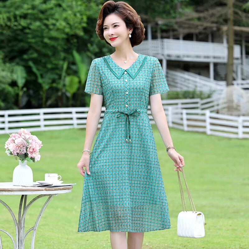 情罗兰(qingluolan)中老年女装夏装短袖碎花连衣裙40-50岁中年女士中
