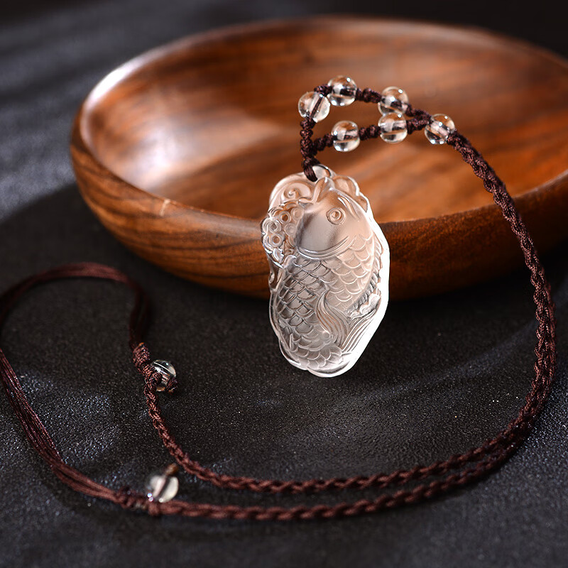 丝敏黄水晶白水晶文昌鱼吊坠学生考试本命年项链金榜题名挂件饰品 白