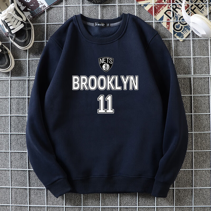 短云篮网队篮球卫衣男加绒保暖冬季杜兰特球衣圆领长袖duanyun 藏青