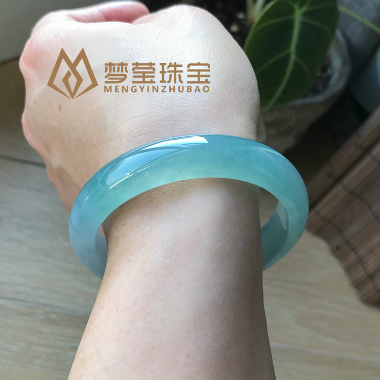 gmay 蓝水天然正冰种海蓝宝真玉镯 女款天青冻女士手镯子 天空岫玉