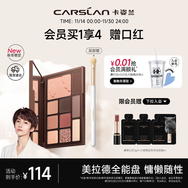 卡姿兰（Carslan）柔幻星纱十色眼影多功能盘粉质细腻服帖04慵懒栗棕18g 美拉德新色