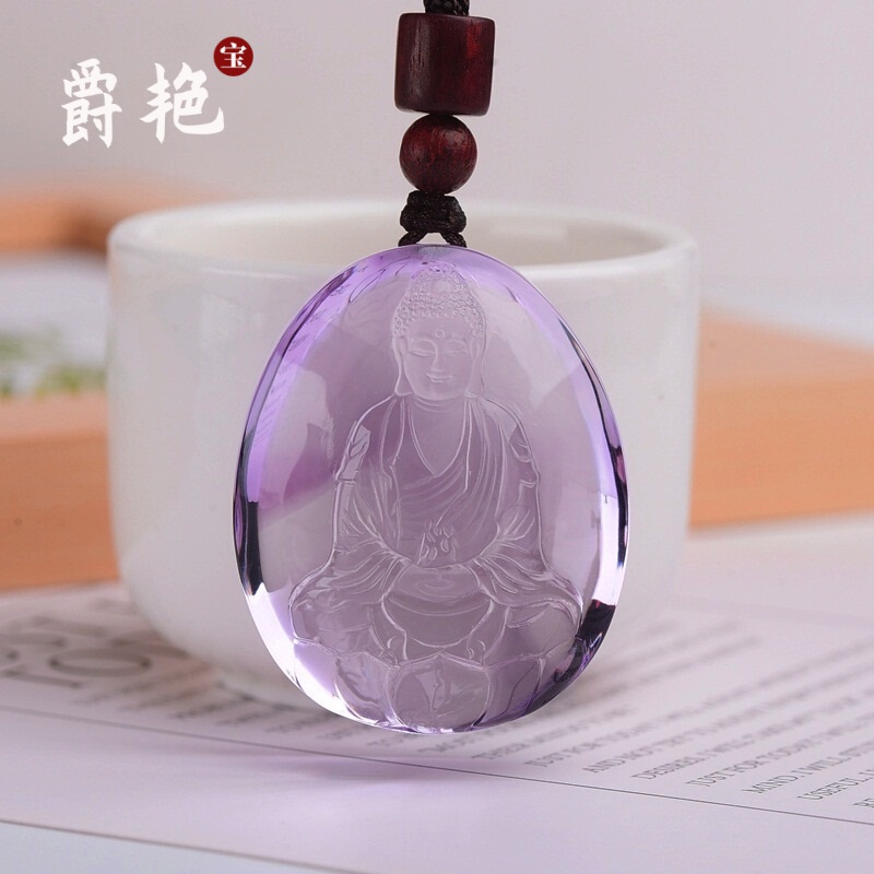 爵艳 毛衣链浅紫水晶大日如来吊坠男女生肖羊猴守护神挂件项链龙年