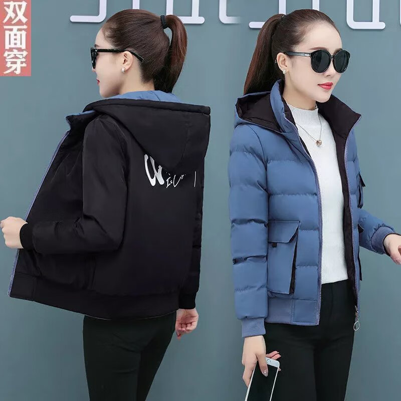 服女短款冬季带帽加厚韩版百搭冬季夹克棉衣外套 藏蓝色 2020带帽棉衣