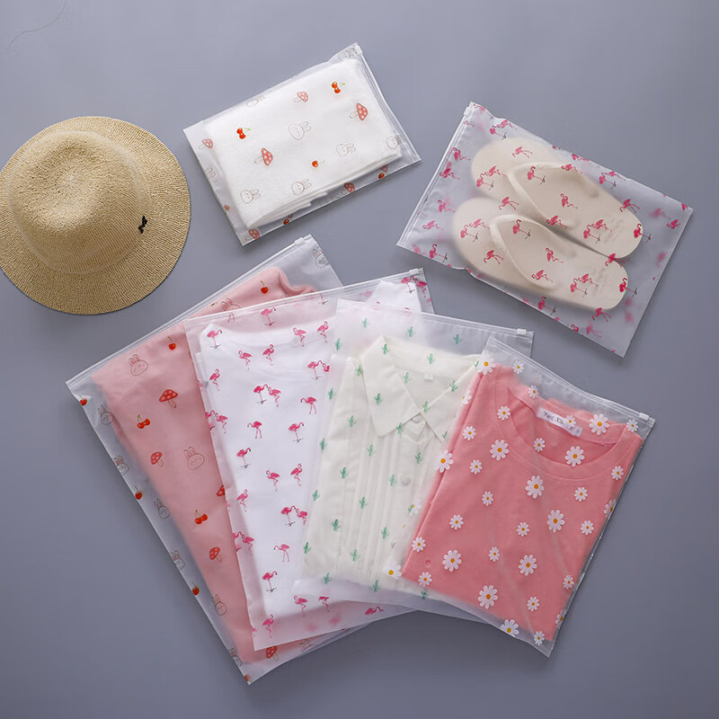 净安美印花旅行密封袋PEVA拉链分类衣服收纳袋磨砂袋行李箱旅行自封袋子 10个装大号28*40