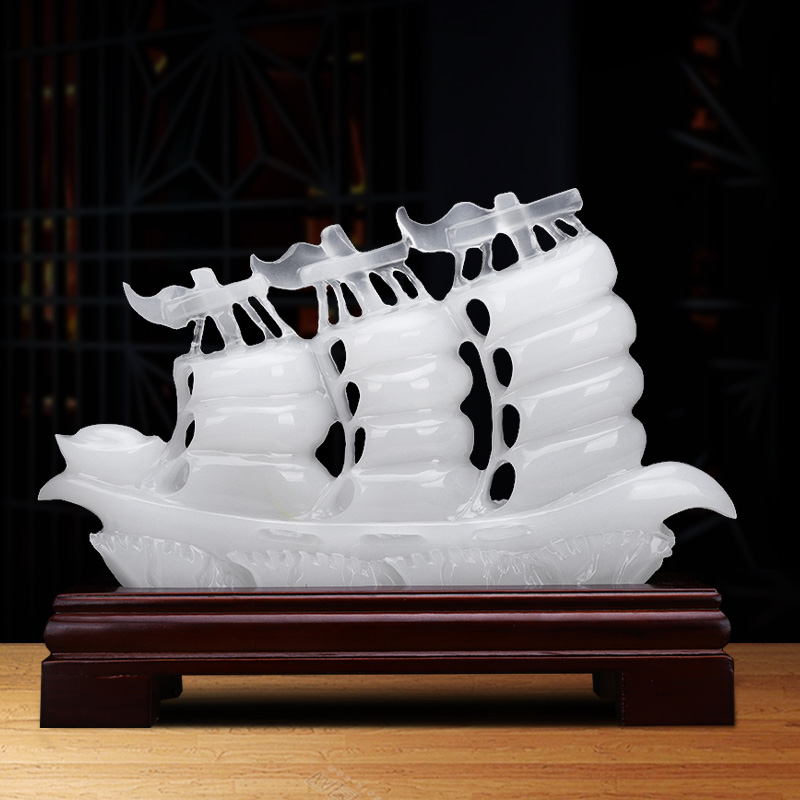 乔迁开业礼品办公桌办公室阿富汗玉石摆件客厅装饰 玉石船1号(约36