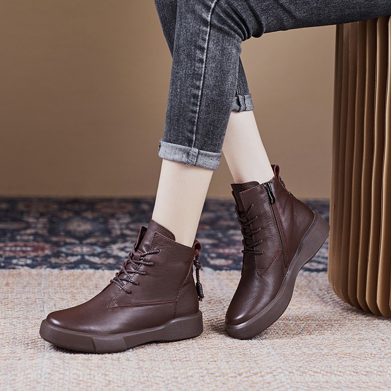 萦妃公主(yingfeiprincess)品牌女靴真牛皮马丁靴平跟秋冬季短靴英伦