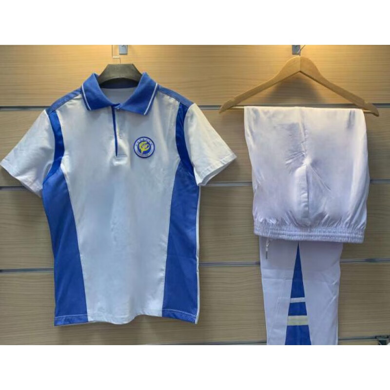氧家天津市河西区自立中学夏季纯棉校服套装   单件也可定 白 蓝