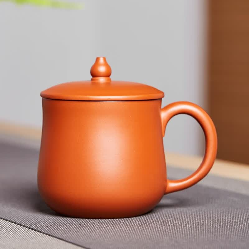 办公室水杯子大容量泥绘梅花带盖宜兴全紫砂手工功夫茶具泡茶器礼盒装