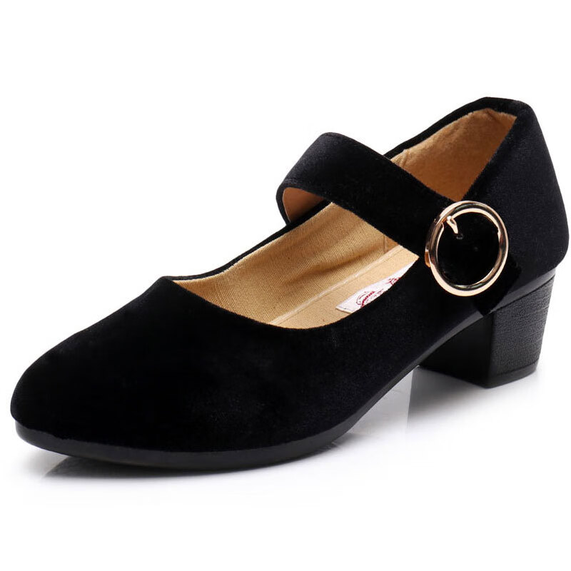 沃克老头老北京布鞋女新款一字带高跟单鞋工作鞋上班软底久站不累脚工