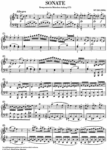 莫扎特 g大调钢琴奏鸣曲k 283(189h 带指法 德国亨乐 henle原版乐谱