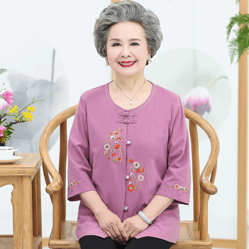 款女性潮流中年妇女 皮粉色>妈妈装春秋女神范老年人服装女士胖人女装