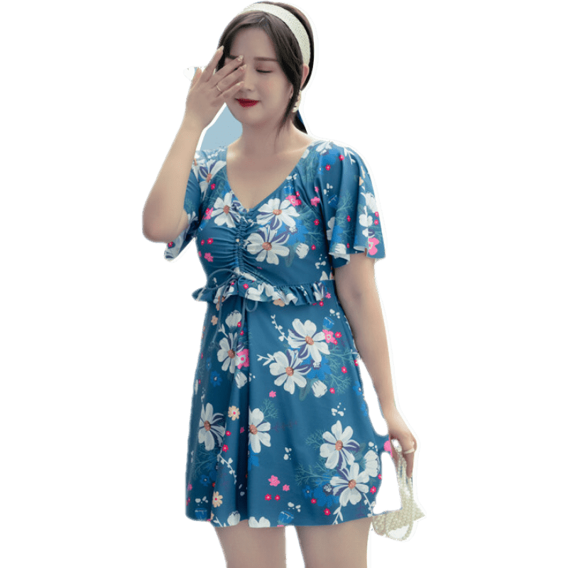 超大碼泳衣女胖mm溫泉泳衣女裙式連體加大碼200斤學(xué)生保守泳衣遮A 2118小雛菊 M