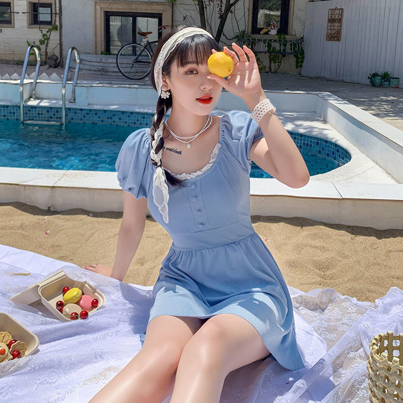 美铂娜女生泳衣学生保守韩版ins风少女初中生高中生中大童泳装2021