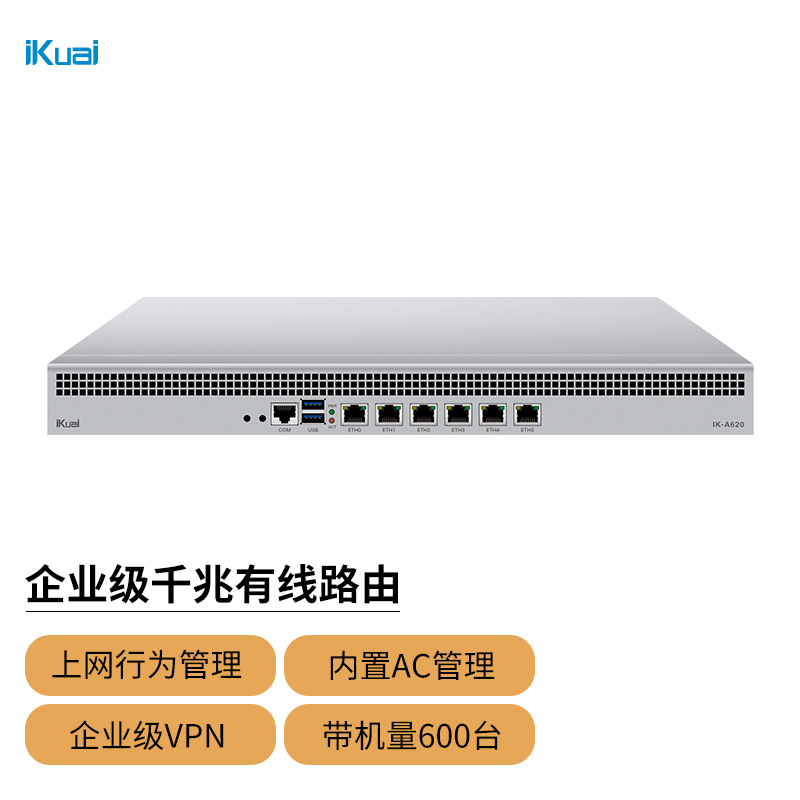 爱快（iKuai）A620 全千兆企业级流控有线路由 多WAN/行为管理/宽带叠加/微信认证/远程办公