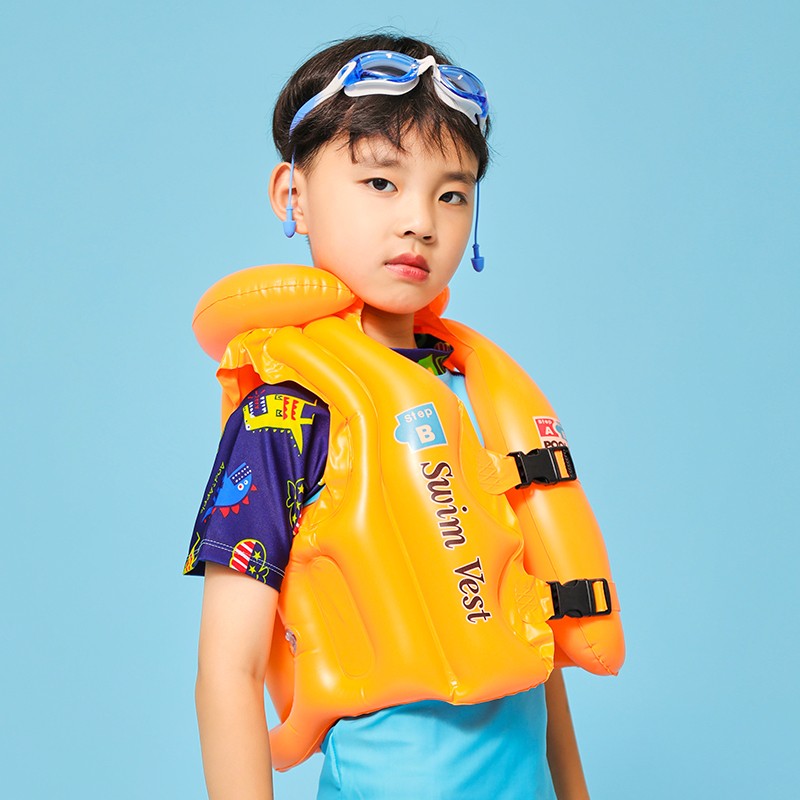 演绎 儿童救生衣3-6岁小孩游泳装备充气浮力背心浮漂男童女童游泳圈 ABC充气游泳衣
