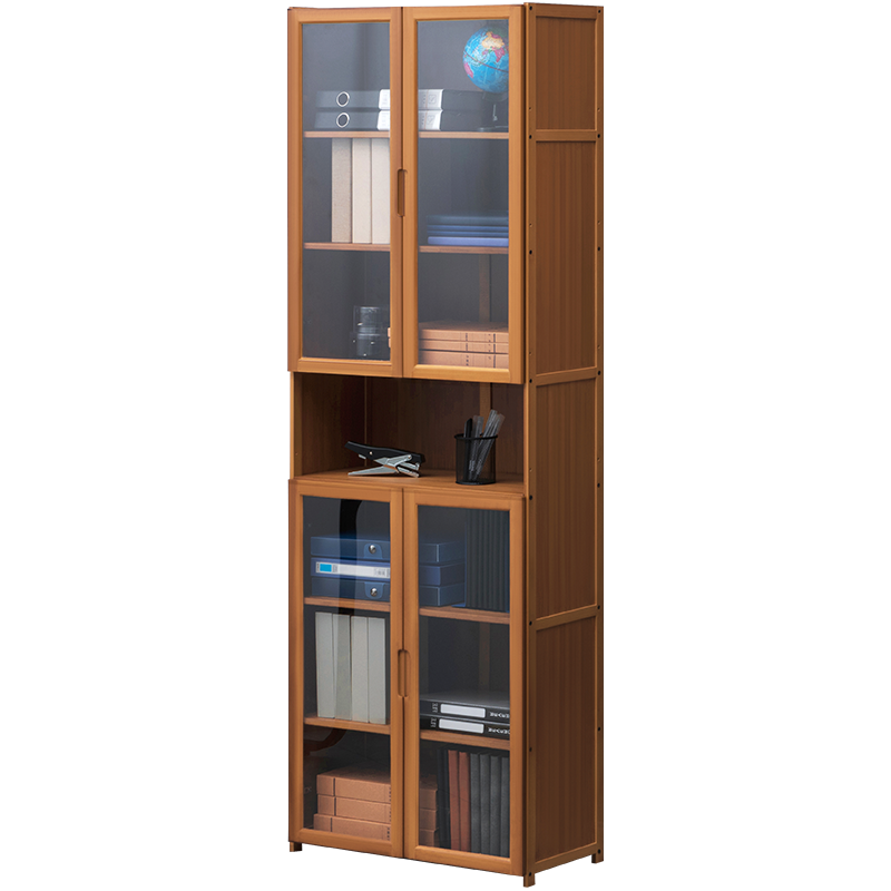 淘之良品 简易多层落地带门密封文件柜楠竹办公柜子档案柜办公室夹缝资料柜实木收纳储物架办公用品架置物架 【透明门】60cm长-六层(双门)