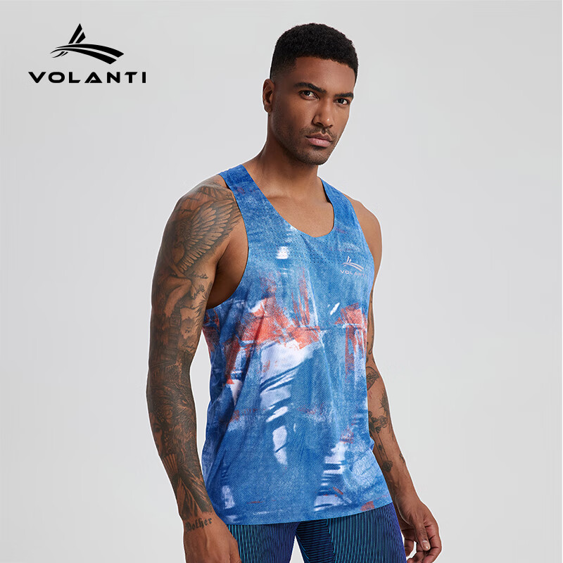 沃兰迪沃兰迪星河跑步速干背心女男马拉松吸汗夏季健身田径运动透气上衣 蓝色 XXL