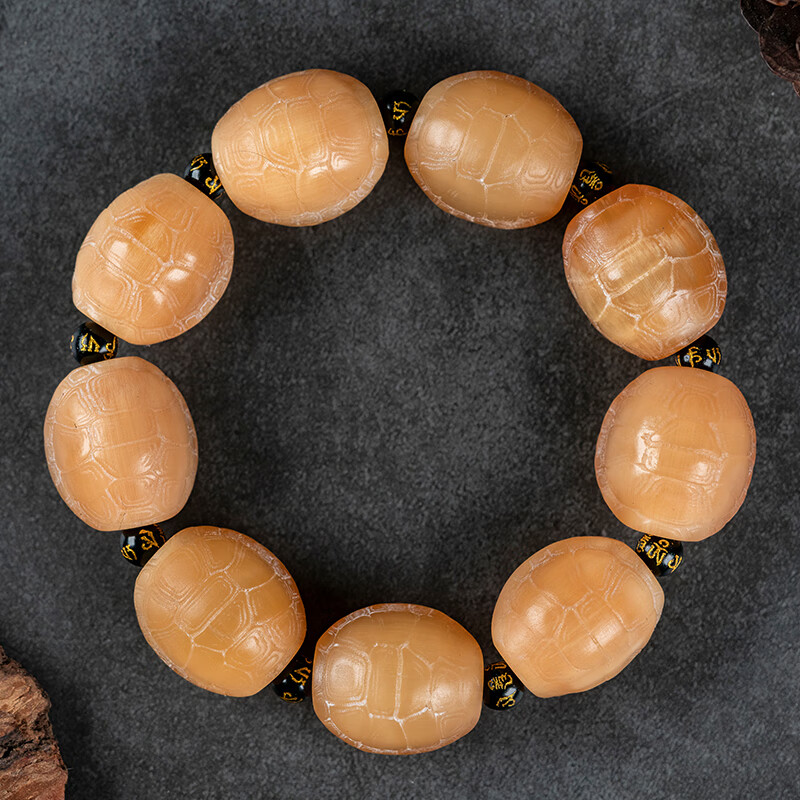临魅金丝牦牛角雕刻手串富甲天下珠子龟壳手串男士佛珠念珠手链男
