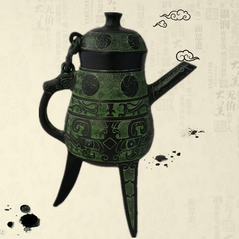 曲美思传统中式周制汉式婚礼道具 酒壶摆件 仿古青铜器古代酒杯婚庆