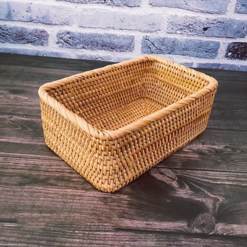 家小博藤编长方形收纳筐 手工编织篮方形收纳筐盒零食水果储物收纳箱