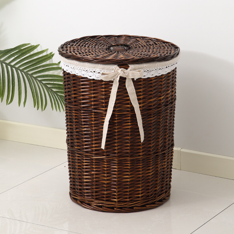 篮编织收纳筐家用衣服篮子储物收纳神器喜嘉华 带盖咖啡色(菊花内衬)