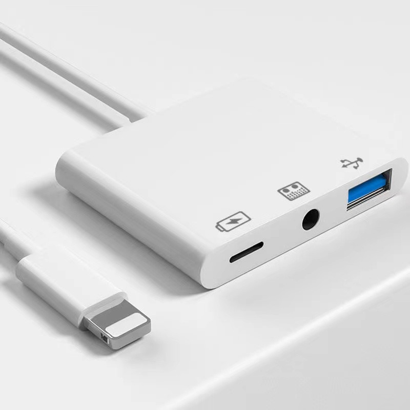 拓思曼 适用苹果手机耳机转接头三合一3.5音频转换器可充电usb3.