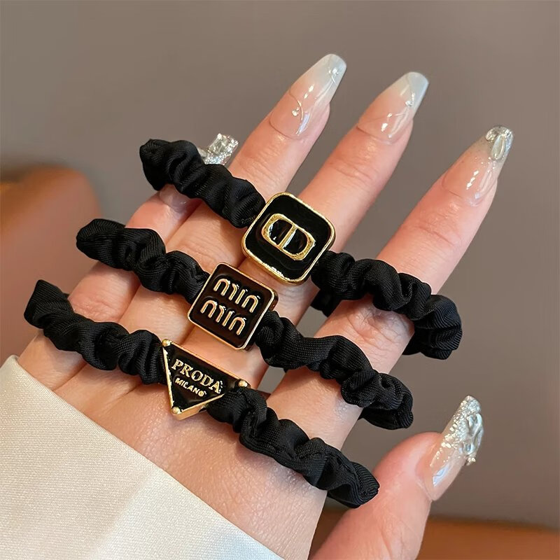 依莲妃【精选】复古黑色小肠发圈女扎头发橡皮筋感发绳气质简约头绳头饰 1#主图三件套