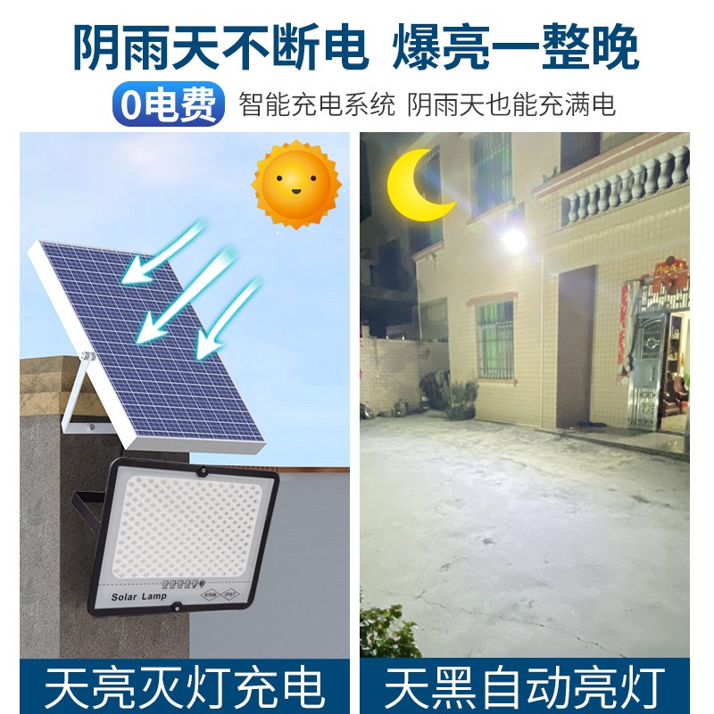 远盛达 太阳能灯庭院灯家用大门口户外太阳灯led投射灯光伏板充电超亮投光灯室内照明灯室外太阳能路灯 满天星纳米200W丨电量显示丨照100平+5米线 极速充电爆亮版