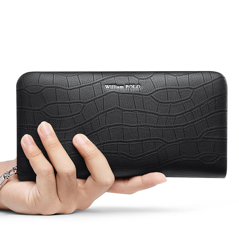 WILLIAMPOLO英皇保罗鳄鱼纹风琴卡包牛皮防盗刷手包35卡多功能手机长款钱包 黑色B款(36卡位) 配专柜礼盒