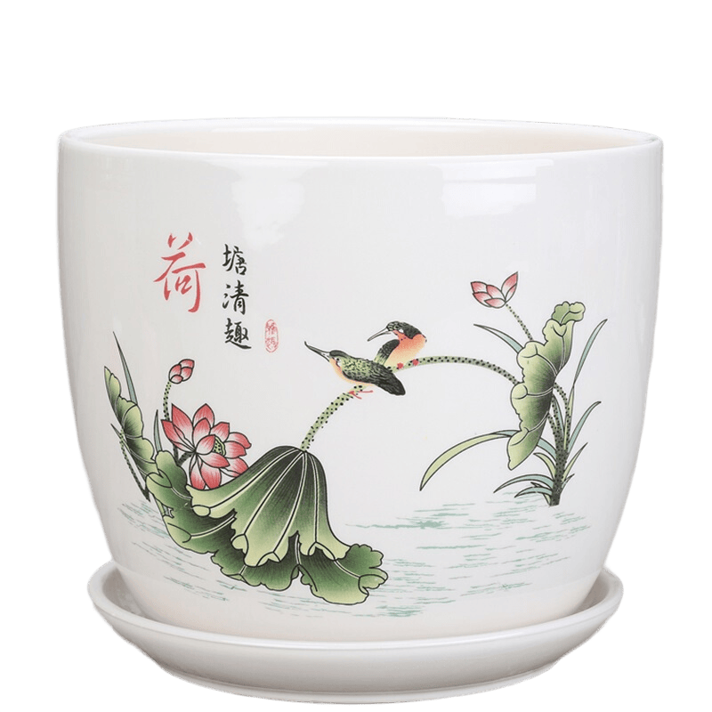 裕軒堂花盆陶瓷梅蘭創(chuàng)意特大號簡約綠蘿吊蘭陽臺室內多肉托盆家用帶托盤 82088-荷葉 大直徑17厘米左右