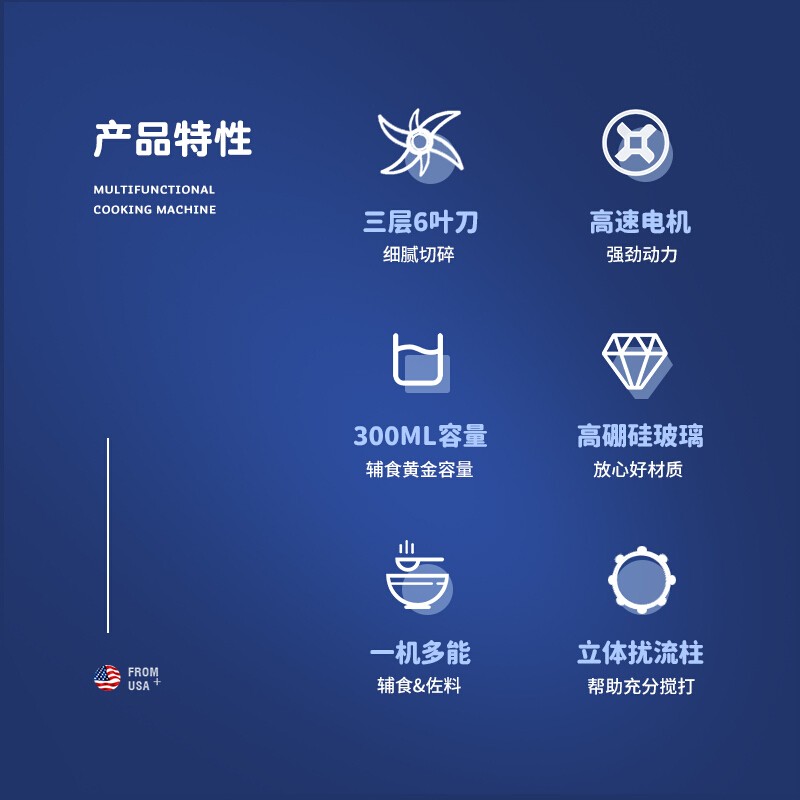 美国浦利顿(PLODON)婴儿辅食机 多功能绞肉机家用宝宝辅食机打泥搅拌绞肉绞蒜料理机 企鹅款子母杯双刀【300ml子杯+600ml母杯】