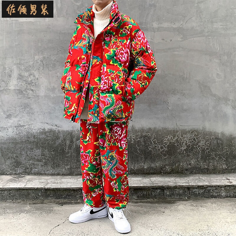 佐倾 东北大花棉袄男士红色舞台秧歌东北大花棉袄男女