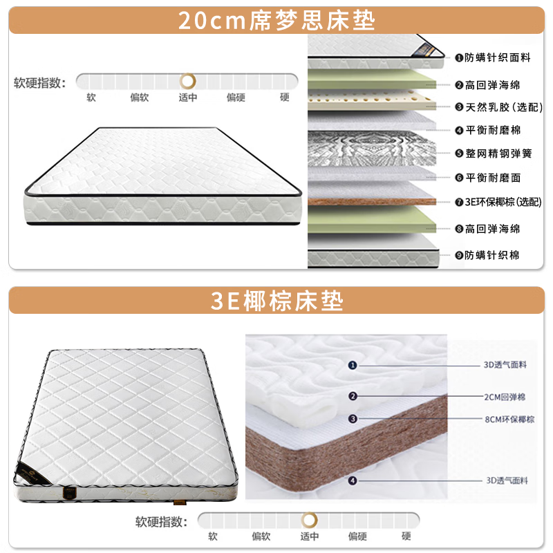 波仔 床实木床全实木橡胶木1.8米双人床家用单人床卧室主卧大床 淡雅黄床+5cm椰棕床垫 1.5m*2m(D款)