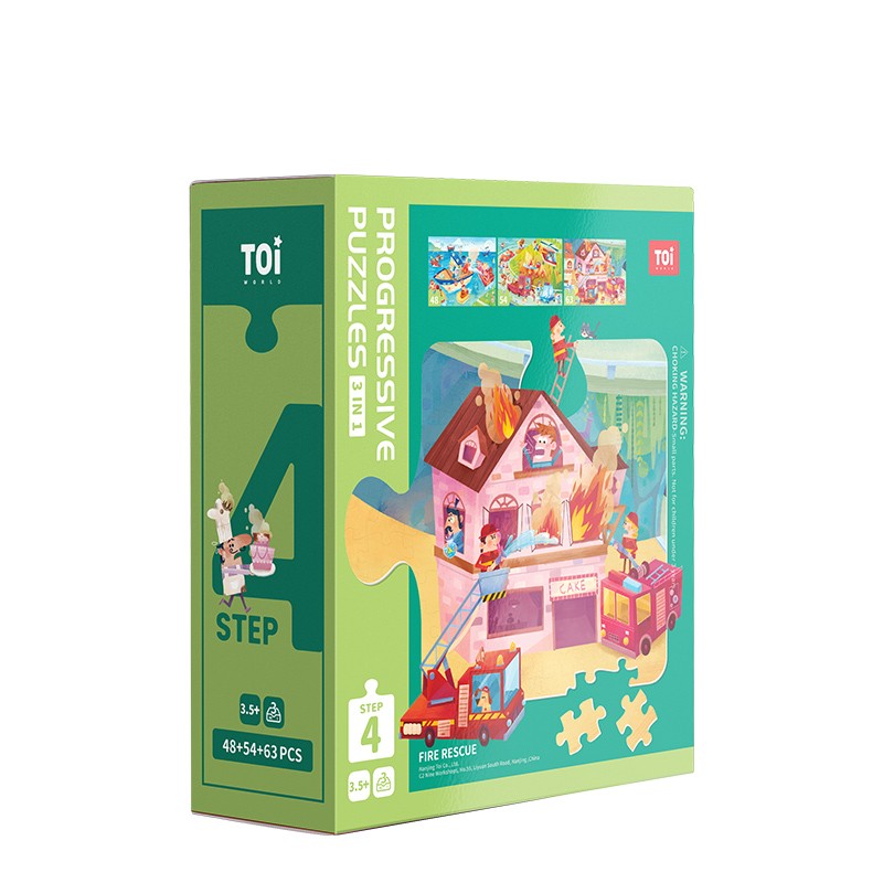 TOI儿童拼图3-6岁进阶拼图早教玩具男孩女孩圣诞礼物 4阶-消防救援（适合3-4.5岁3盒）
