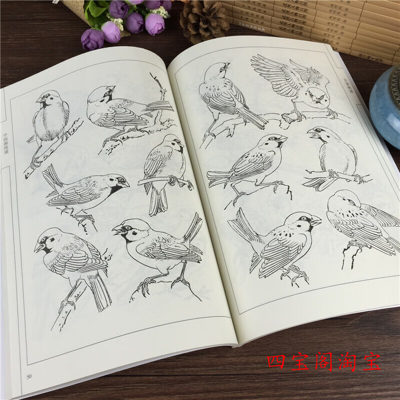 百雀画谱 王满良绘工笔白描麻雀图集临摹范本雀鸟画谱中国画线描