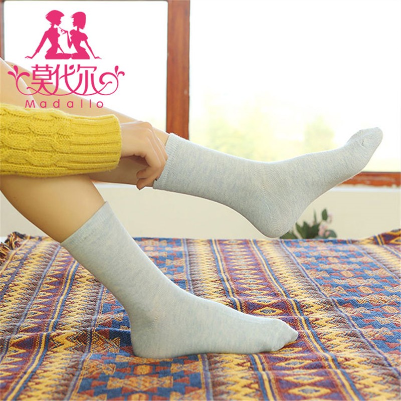 莫代尔女士中筒棉袜糖果色中筒女士棉袜 中筒女棉袜8双混色