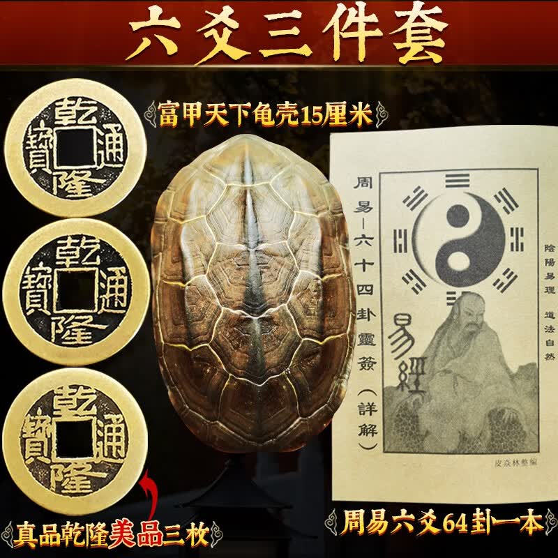 大门周易六爻清代三帝钱招财乾隆通宝 三枚乾隆23 乌龟壳12厘米 卦书