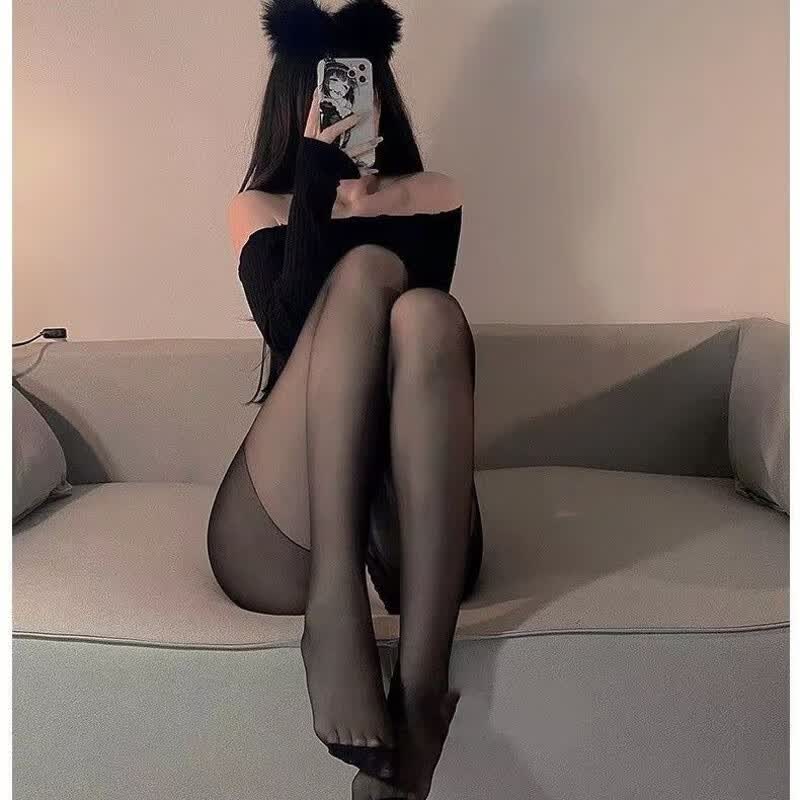翡遇马油袜油亮黑丝反光亮丝连裤袜大码8d油光亮面春夏薄款丝袜女 不亮黑色丝袜(闭档)1条装 80-150斤穿(保密发货)