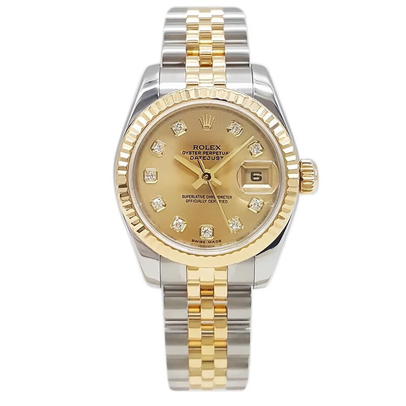 劳力士手表女表179173女装日志型26mm表径间金黄金钢牙圈镶钻女士二手
