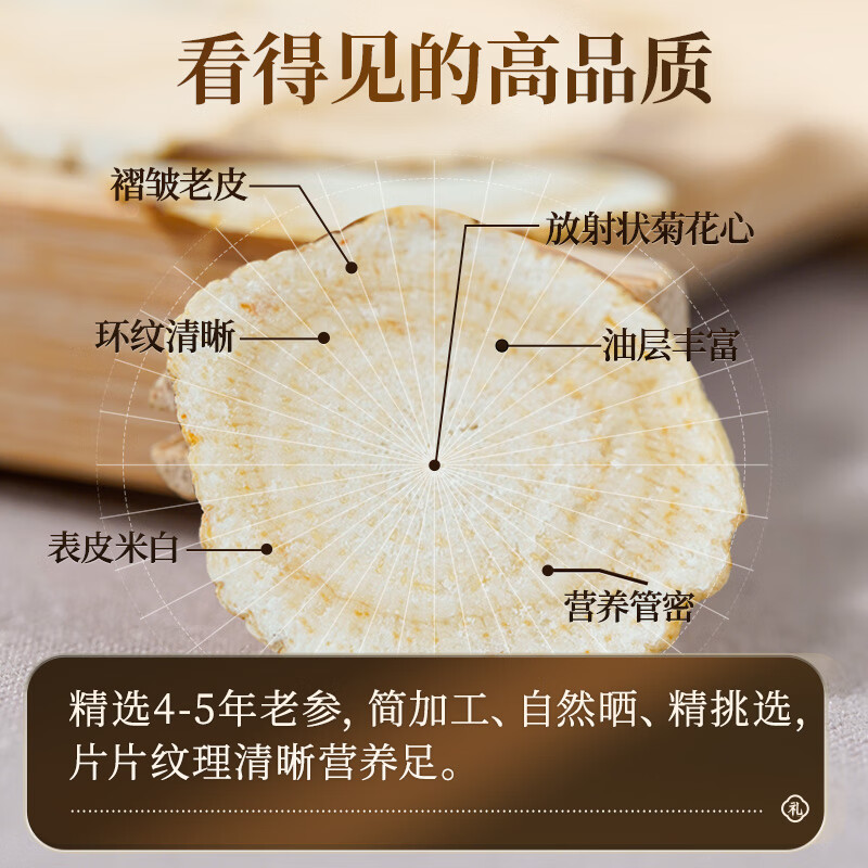 雷允上【官方】西洋参片加拿大120g礼盒装花旗参片送长辈礼品年货节礼盒 送礼优选-120g礼盒装【直径1.2-1.6cm】