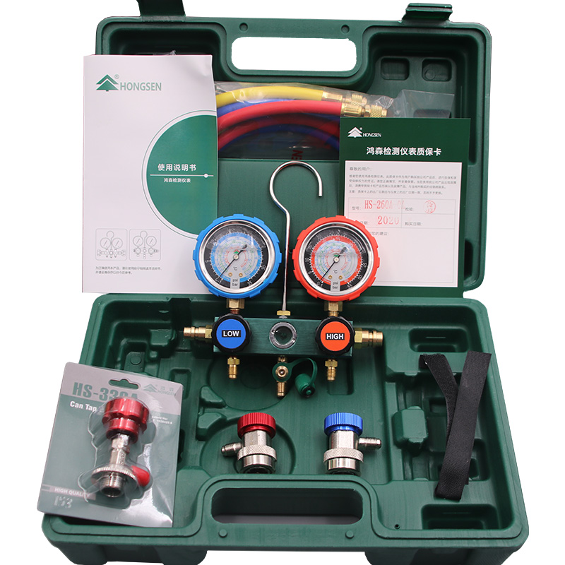 鸿森汽车空调加氟双表套装 r134a加液加雪种双表阀压力表 冷媒表 表头