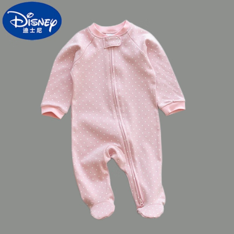 迪士尼（Disney）连袜婴儿服连体衣双向拉链款ins新生宝宝包脚哈衣睡衣带脚袜 皮粉小波点双拉链 12-18M(85码建议20-24斤)